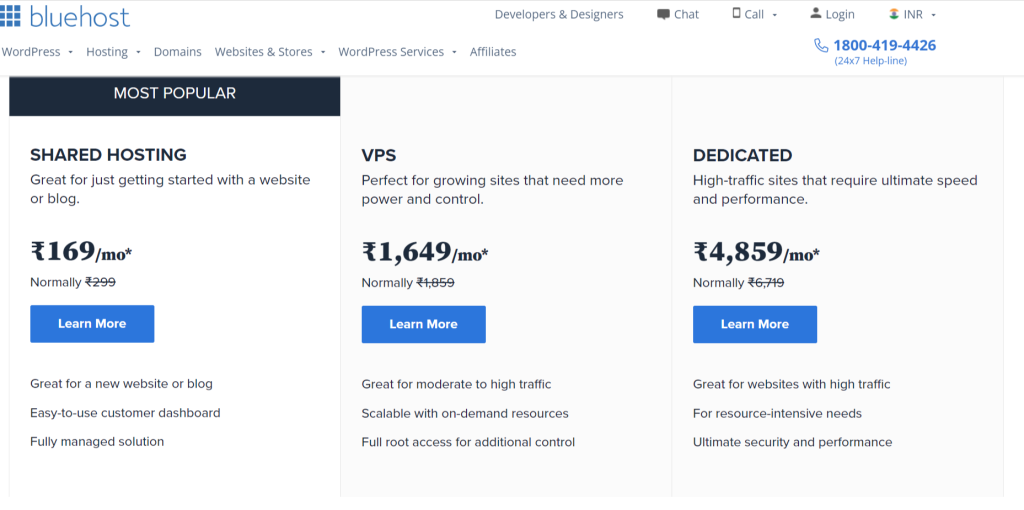 Bluehost
Cheapest web hosting provider in india